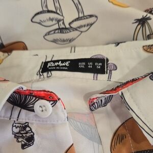 ROMWE White Mushroom Print Button-Down Shirt with Brown & Pink Accents